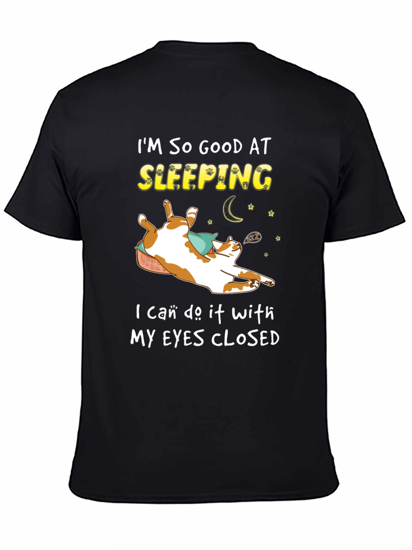 Camiseta Negra con Diseño de Gato Durmiendo