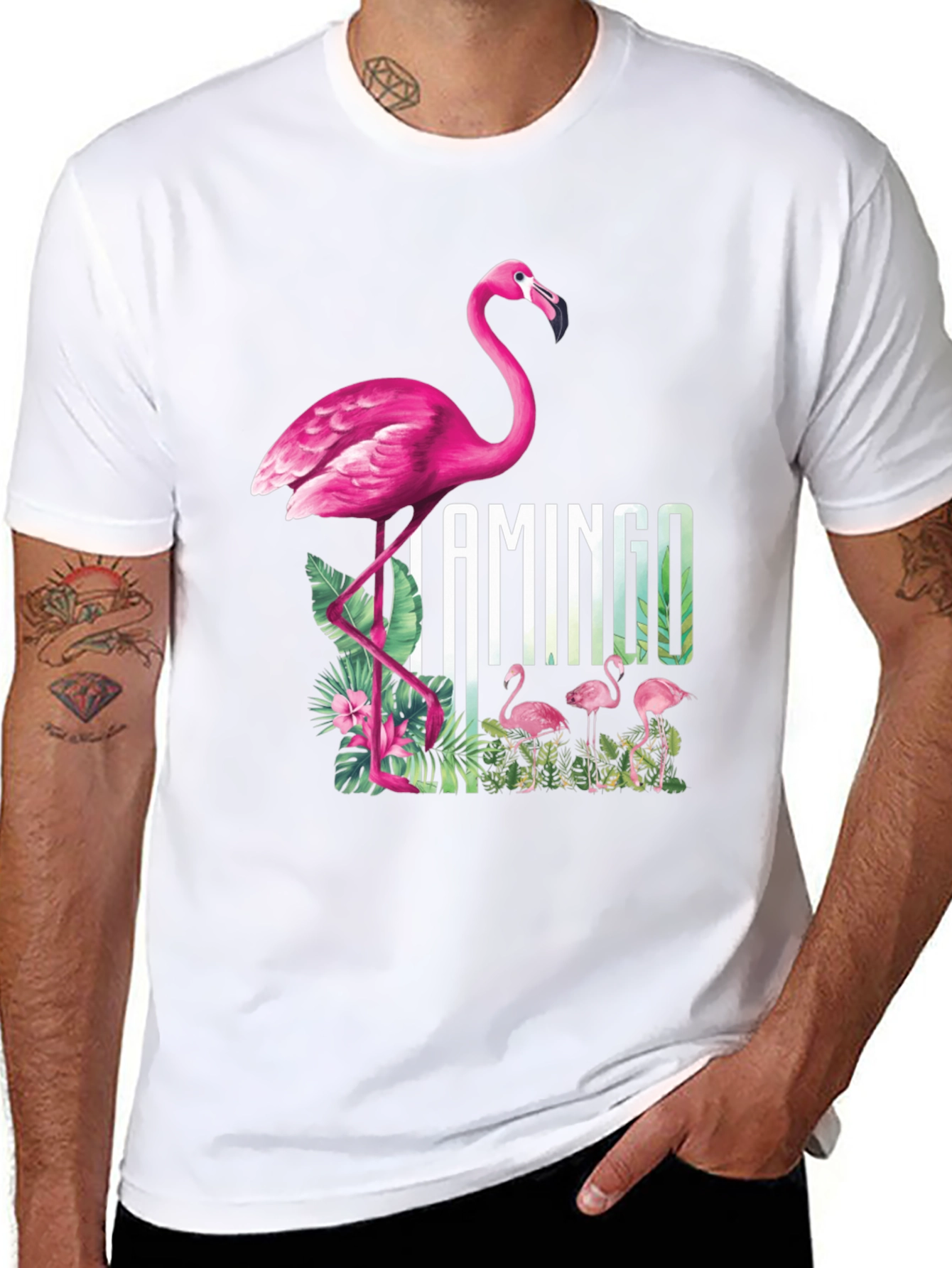 Camiseta Negra con Diseño de Flamenco Tropical