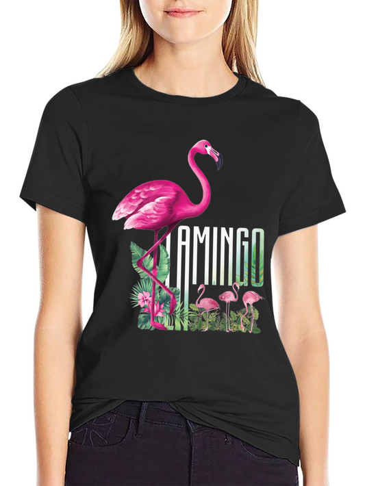 Camiseta Negra con Diseño de Flamenco Tropical