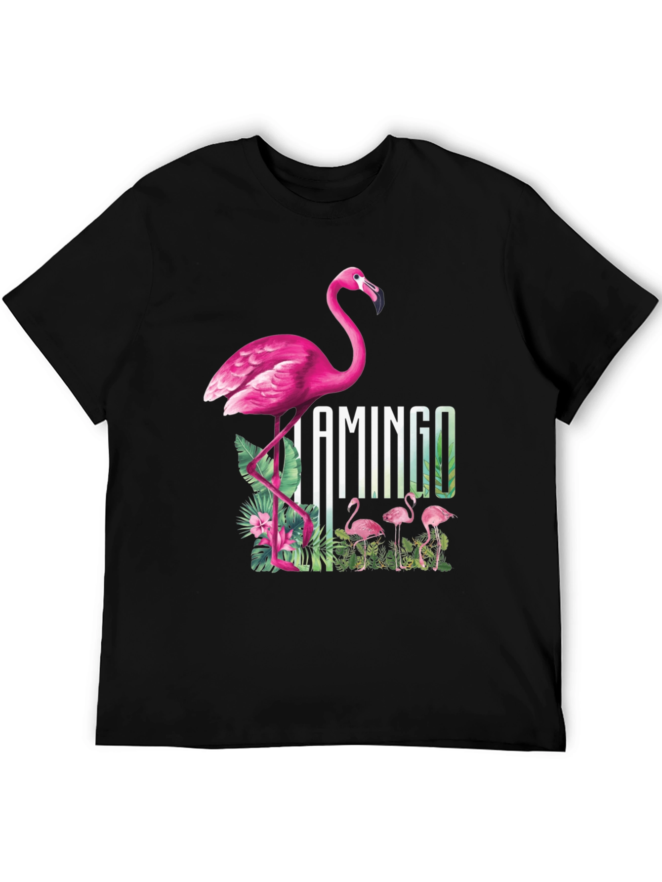 Camiseta Negra con Diseño de Flamenco Tropical