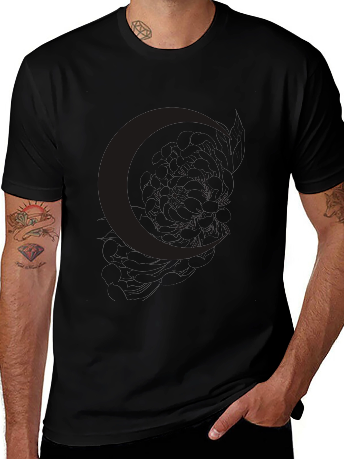 Camiseta Negra Luna Estilo Casual Hombre