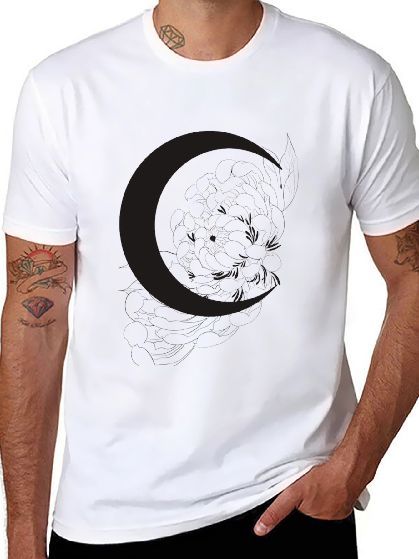 Camiseta Negra Luna Estilo Casual Hombre