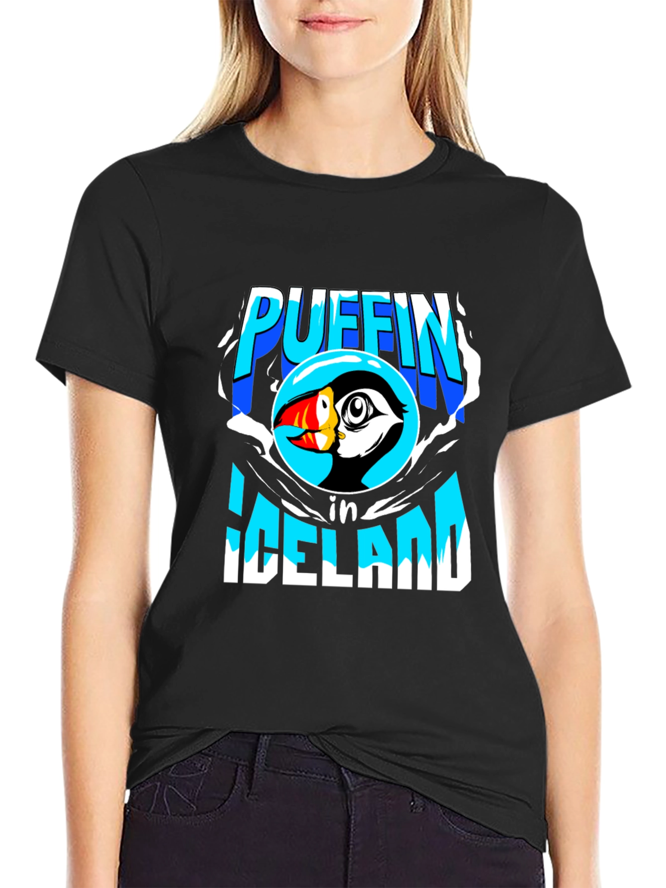 Camiseta Negra Puffin in Iceland
