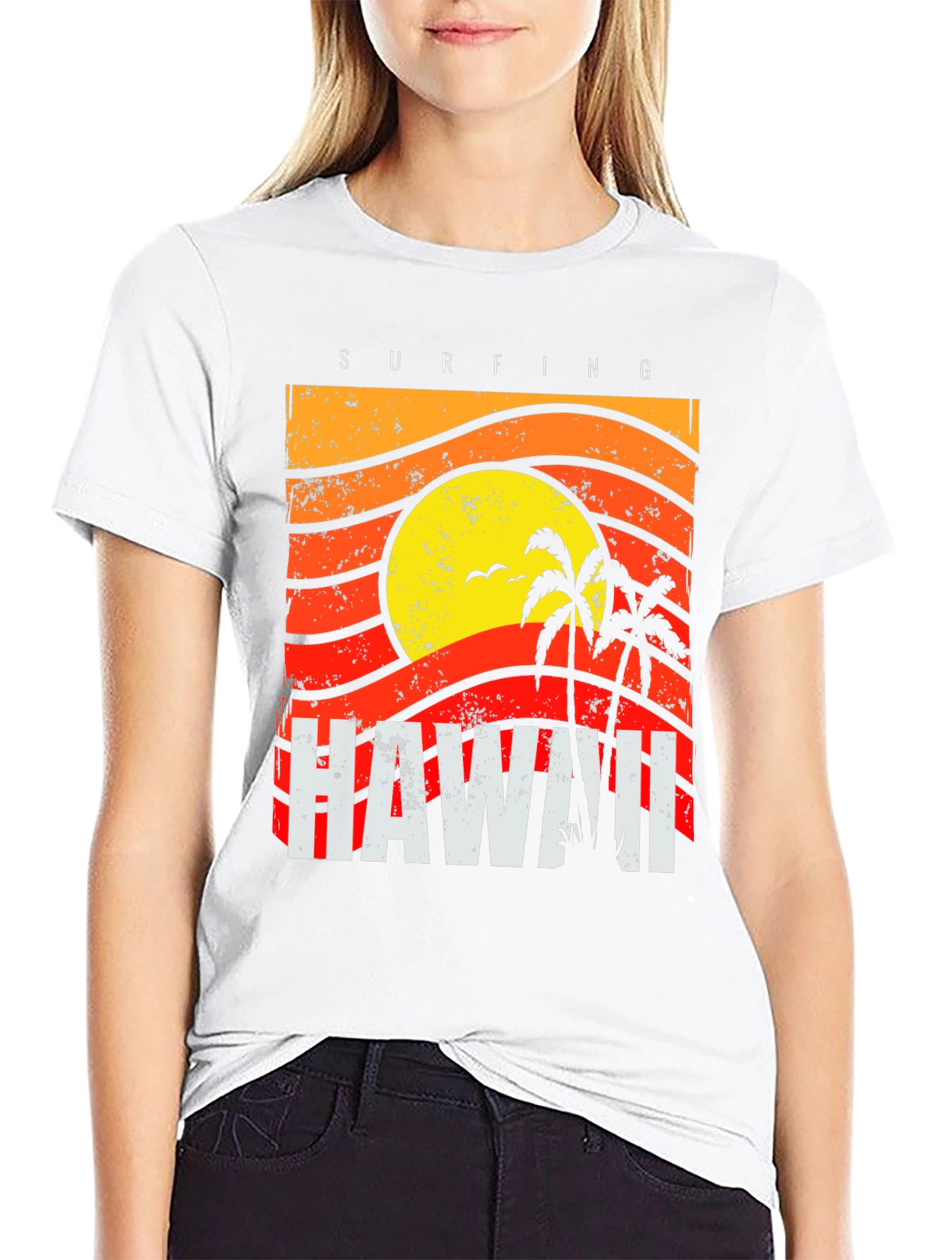 Camiseta Negra con Diseño de Hawaii Surfing