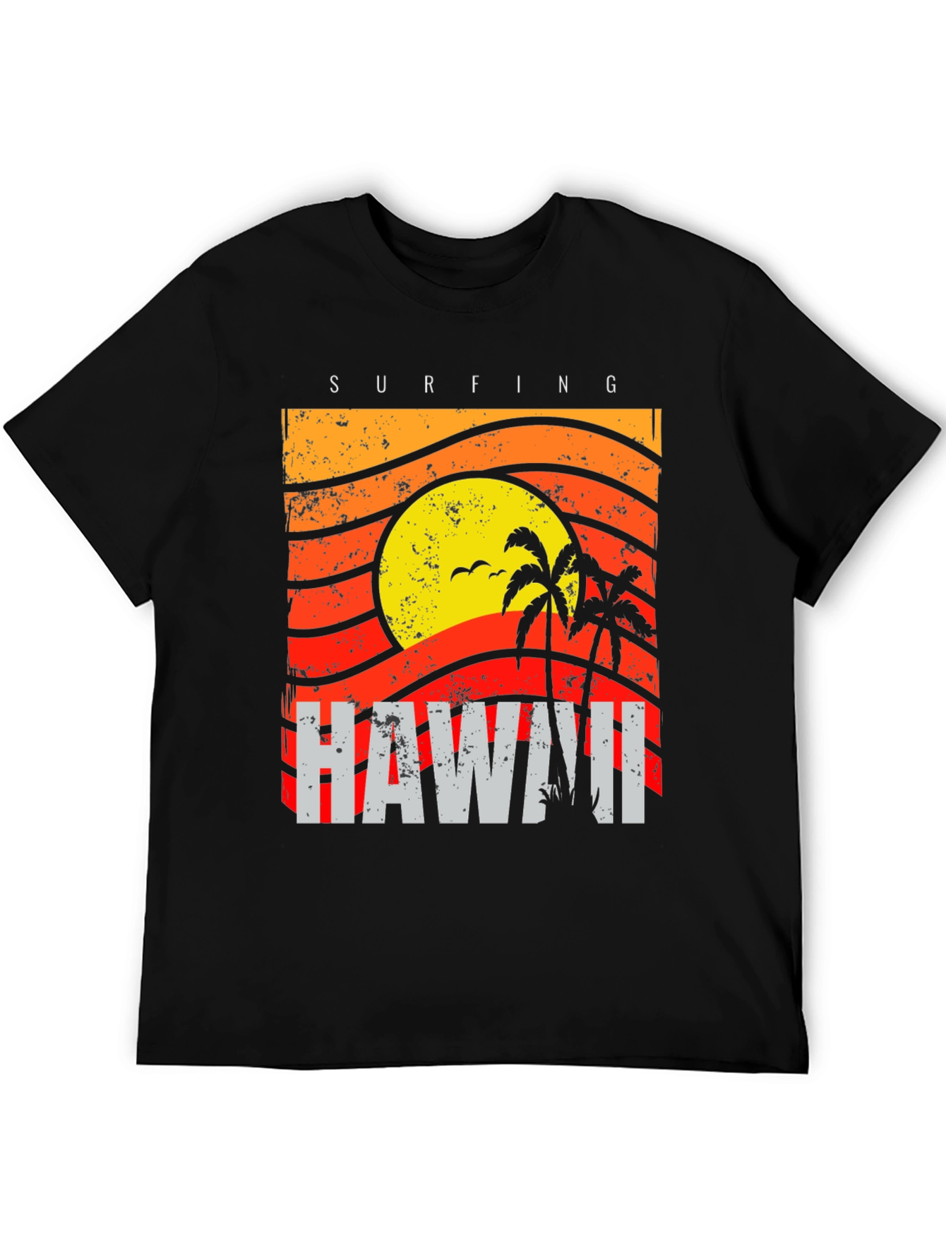 Camiseta Negra con Diseño de Hawaii Surfing