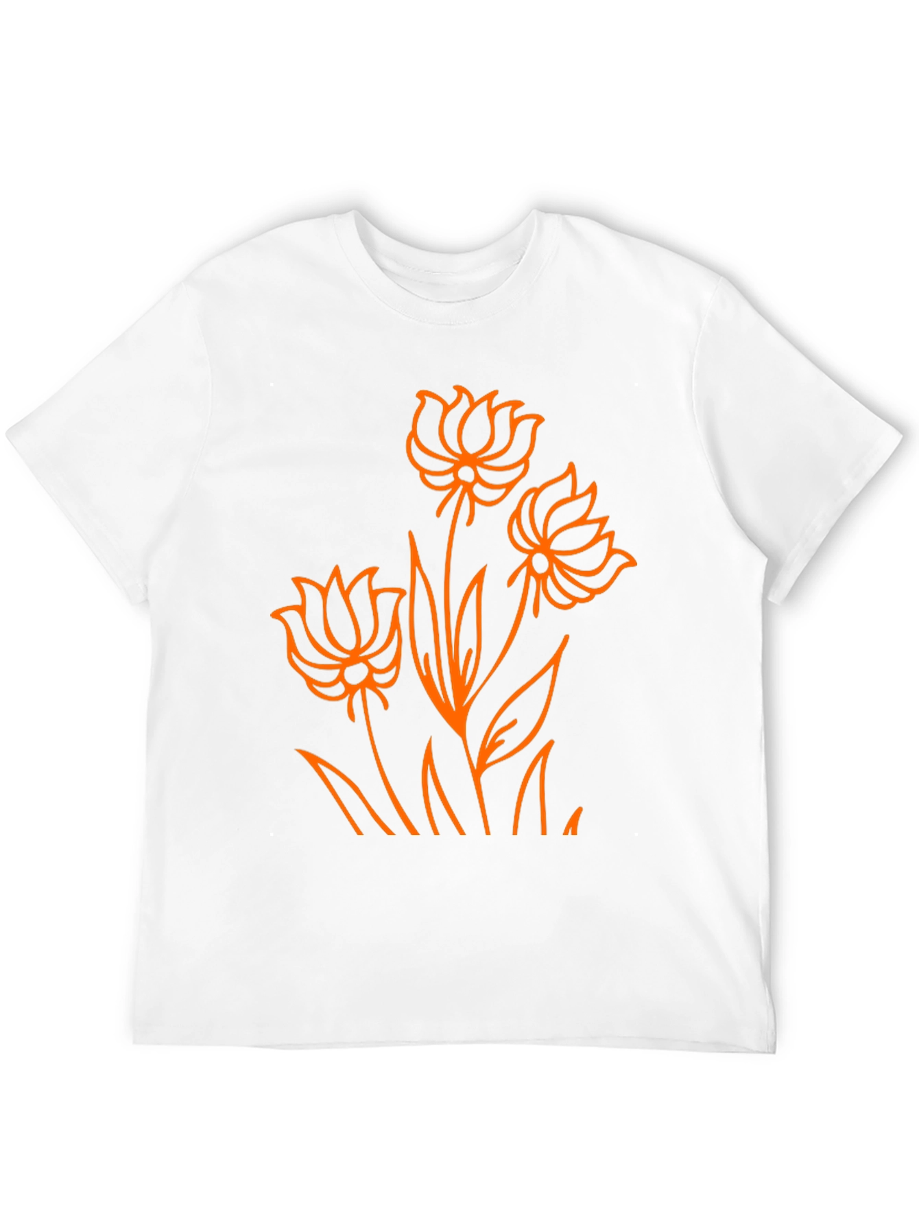 Camiseta Negra con Diseño Floral Naranja
