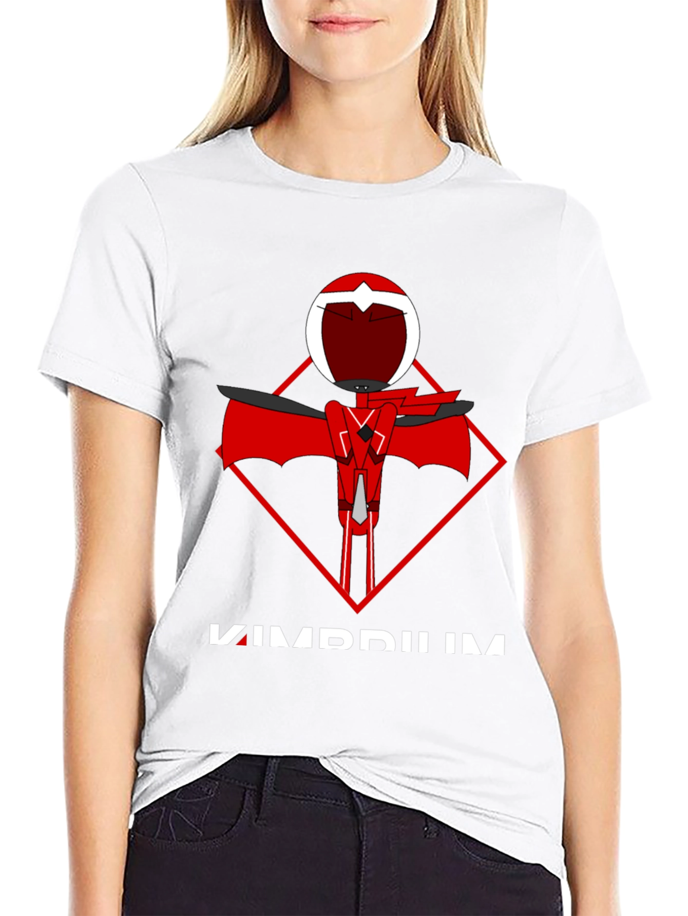 Camiseta Negra con Diseño Abstracto Rojo y Blanco