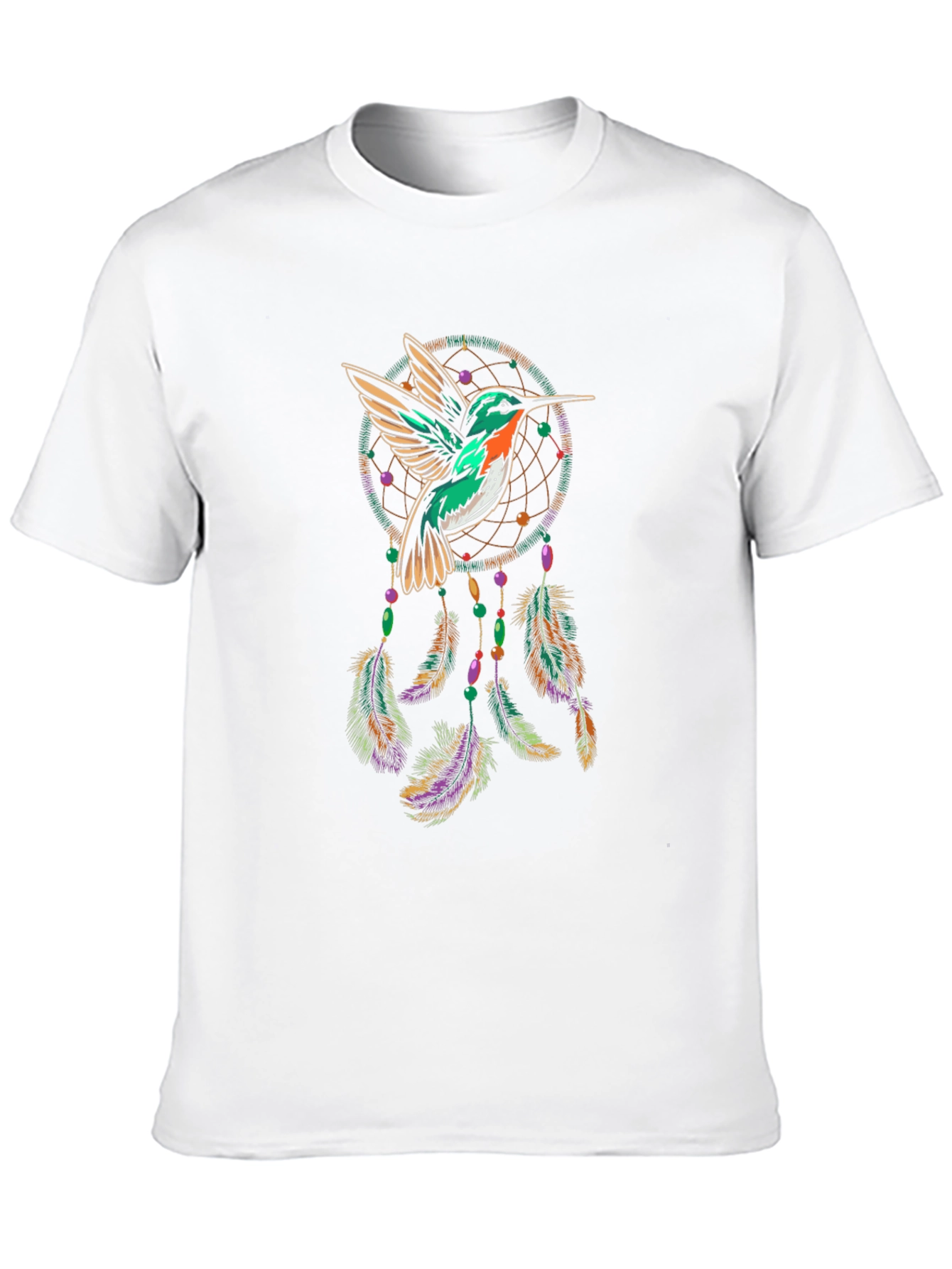 Camiseta Negra con Diseño de Colibrí y Atrapasueños