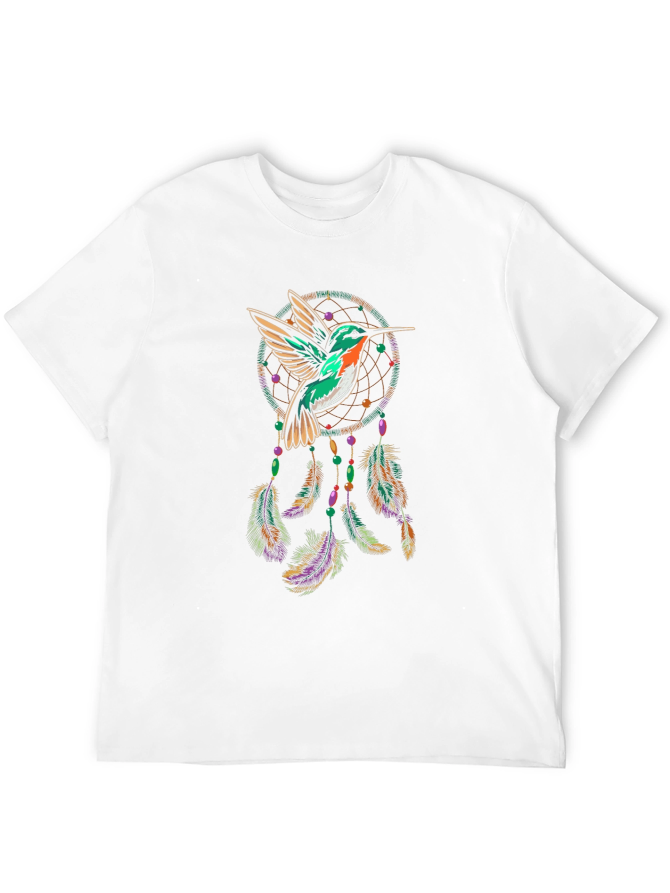 Camiseta Negra con Diseño de Colibrí y Atrapasueños