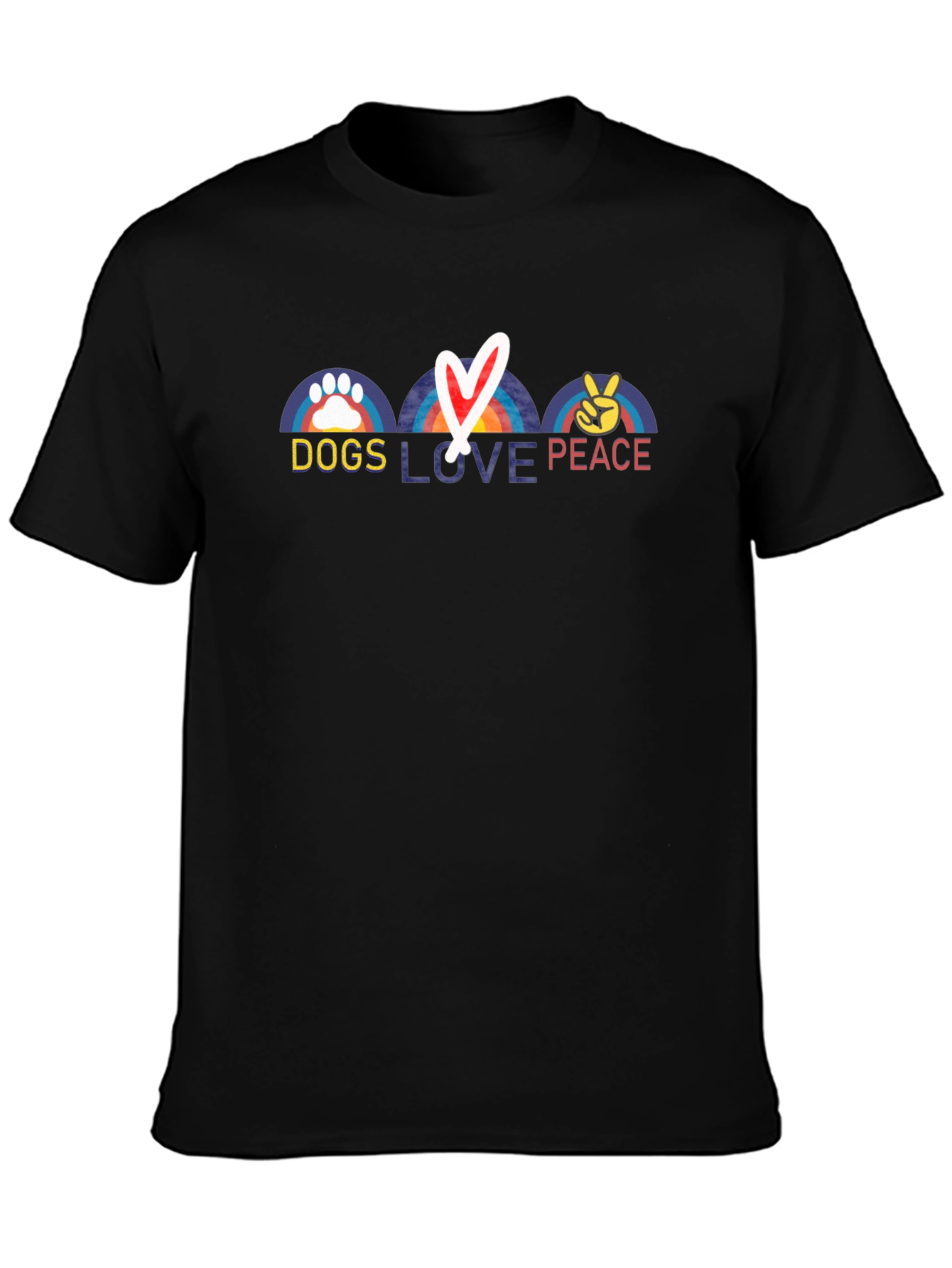 Camiseta Negra Dogs Love Peace - Diseño Adorable