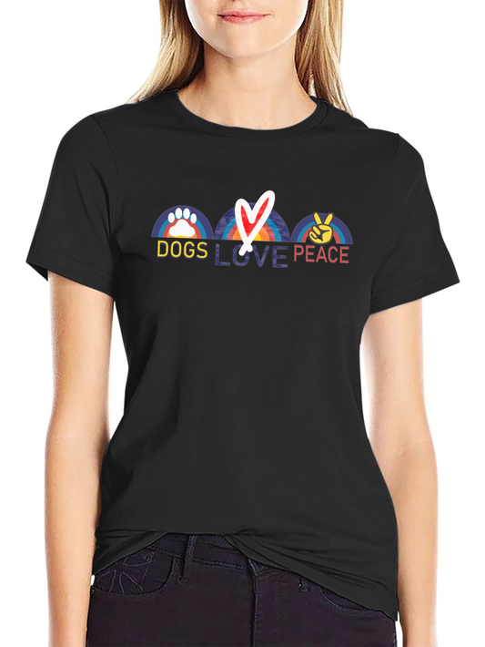 Camiseta Negra Dogs Love Peace - Diseño Adorable