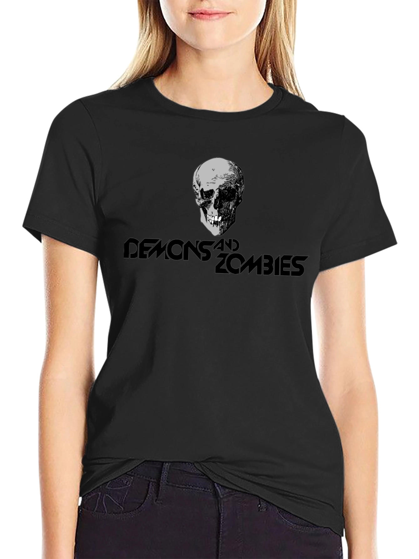 Camiseta Negra Demonios y Zombies Estampada
