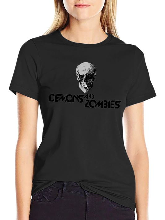 Camiseta Negra Demonios y Zombies Estampada