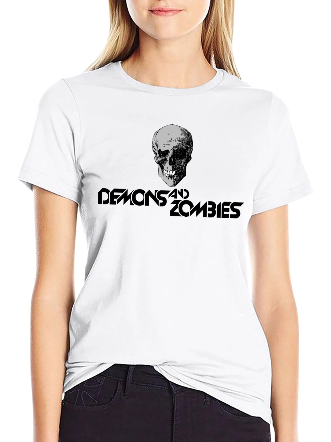 Camiseta Negra Demonios y Zombies Estampada