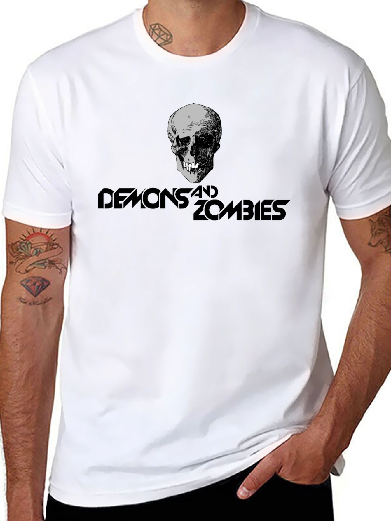 Camiseta Negra Demonios y Zombies Estampada