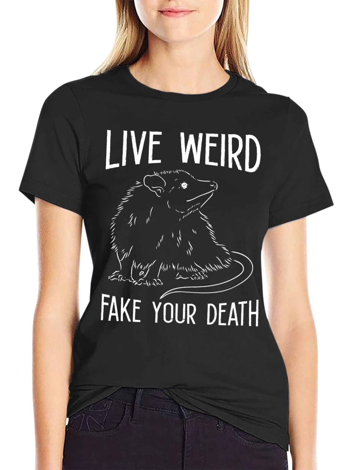 Camiseta Negra: Vive Raro Finge tu Muerte