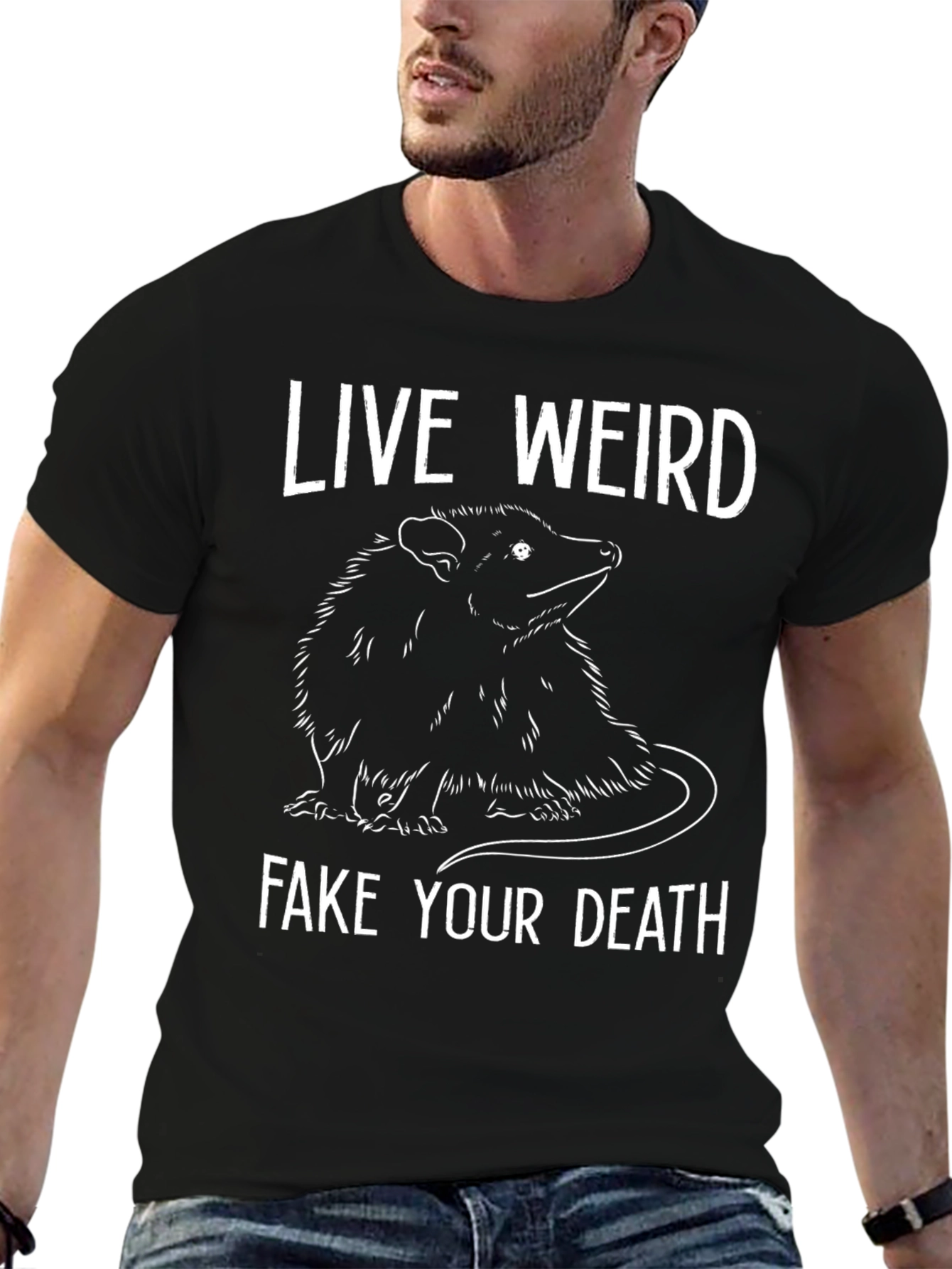 Camiseta Negra: Vive Raro Finge tu Muerte