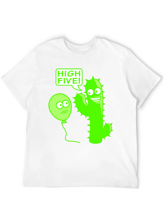 Camiseta Negra con Diseño Divertido de Cactus y Globo