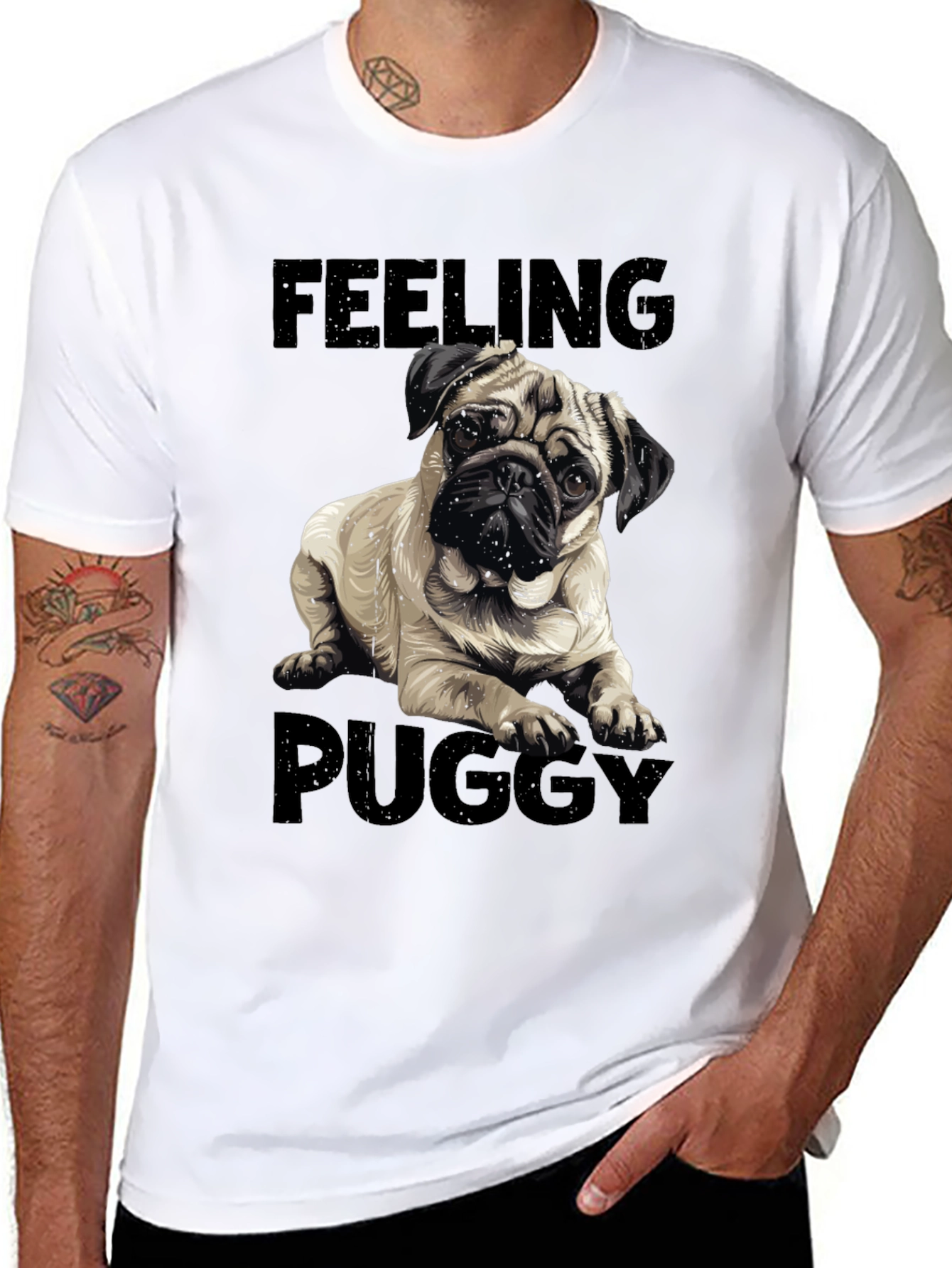 Camiseta Negra Feeling Puggy para Amantes de Pugs