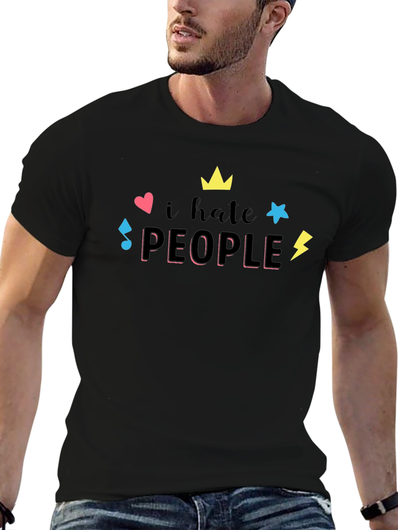 Camiseta Negra con Estampado Divertido I hate people