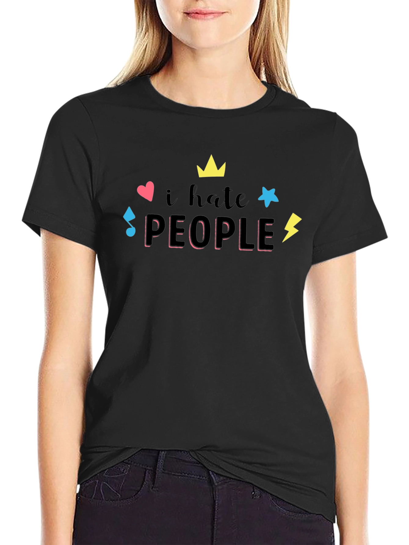 Camiseta Negra con Estampado Divertido I hate people
