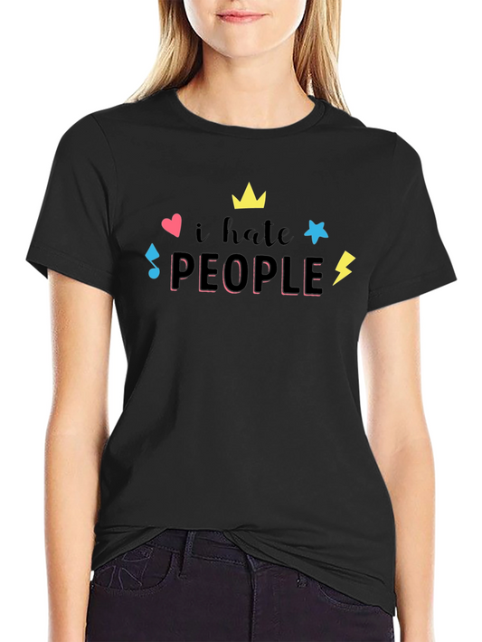 Camiseta Negra con Estampado Divertido I hate people