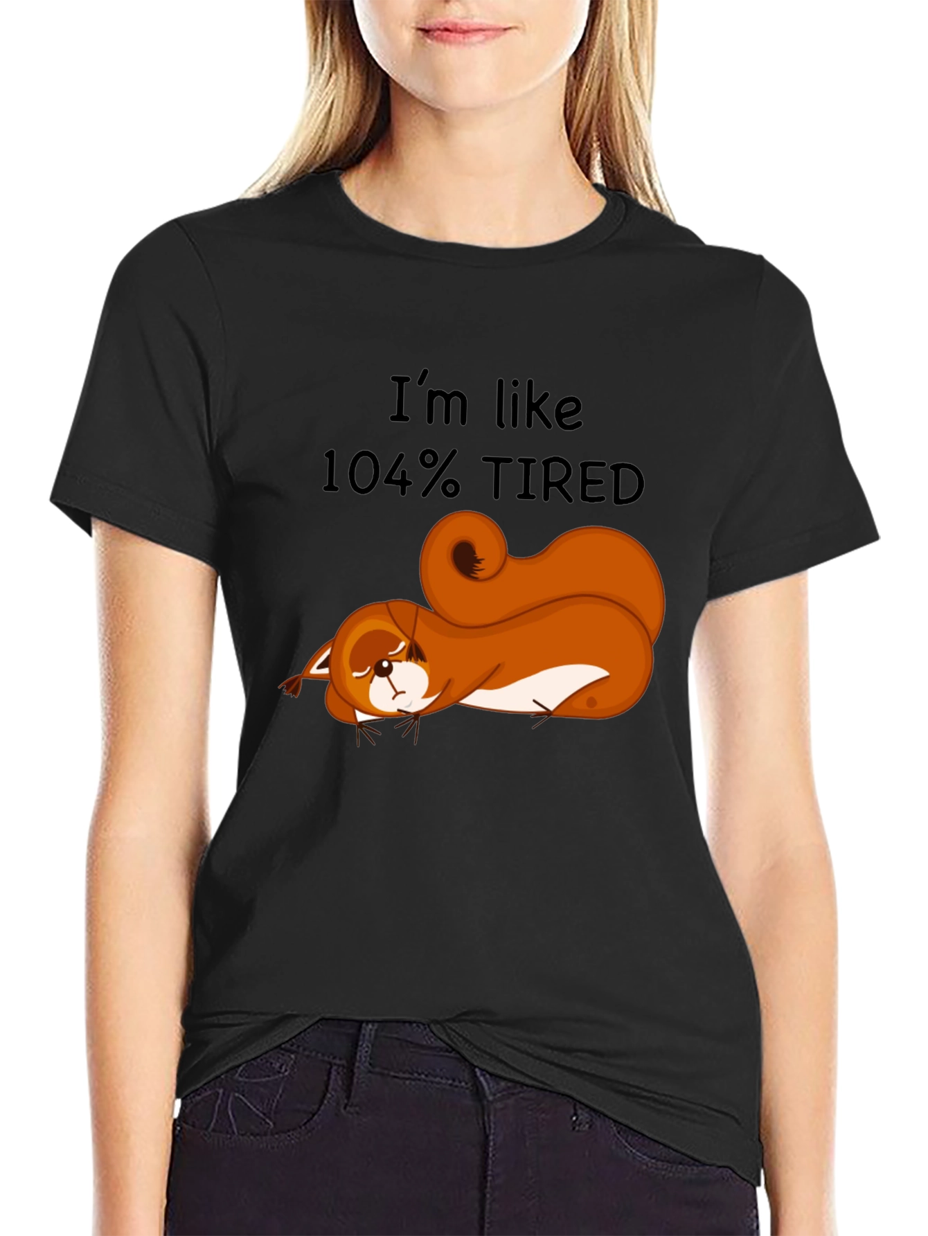 Camiseta Negra: Ardilla Cansada al 104%