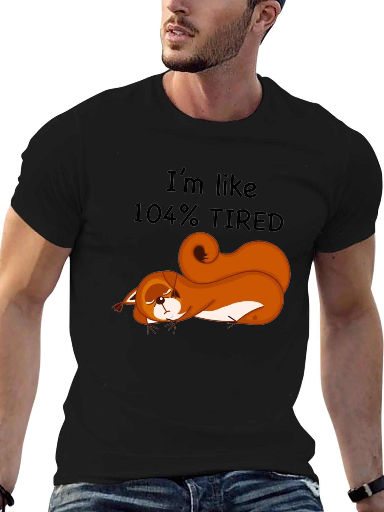 Camiseta Negra: Ardilla Cansada al 104%