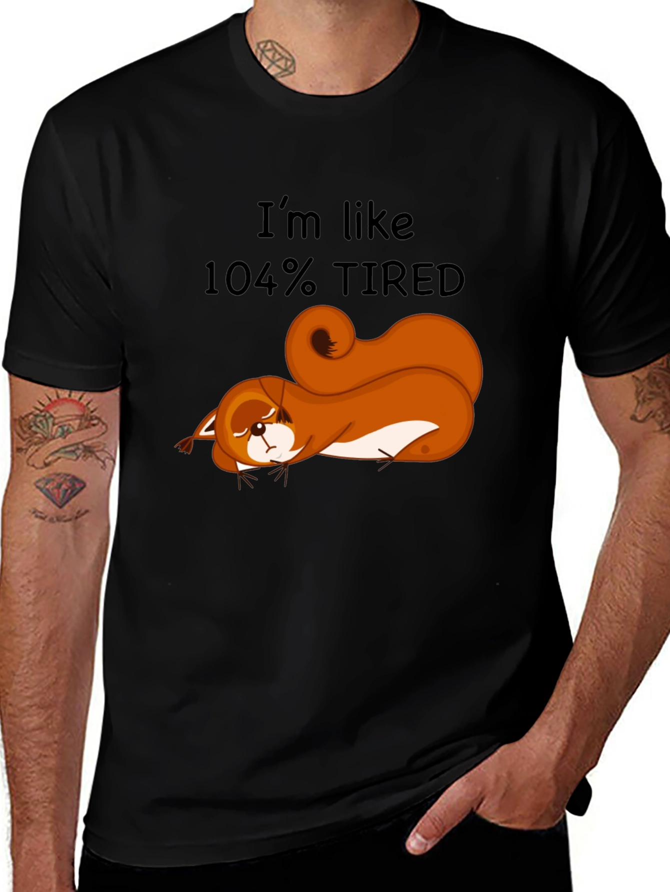 Camiseta Negra: Ardilla Cansada al 104%