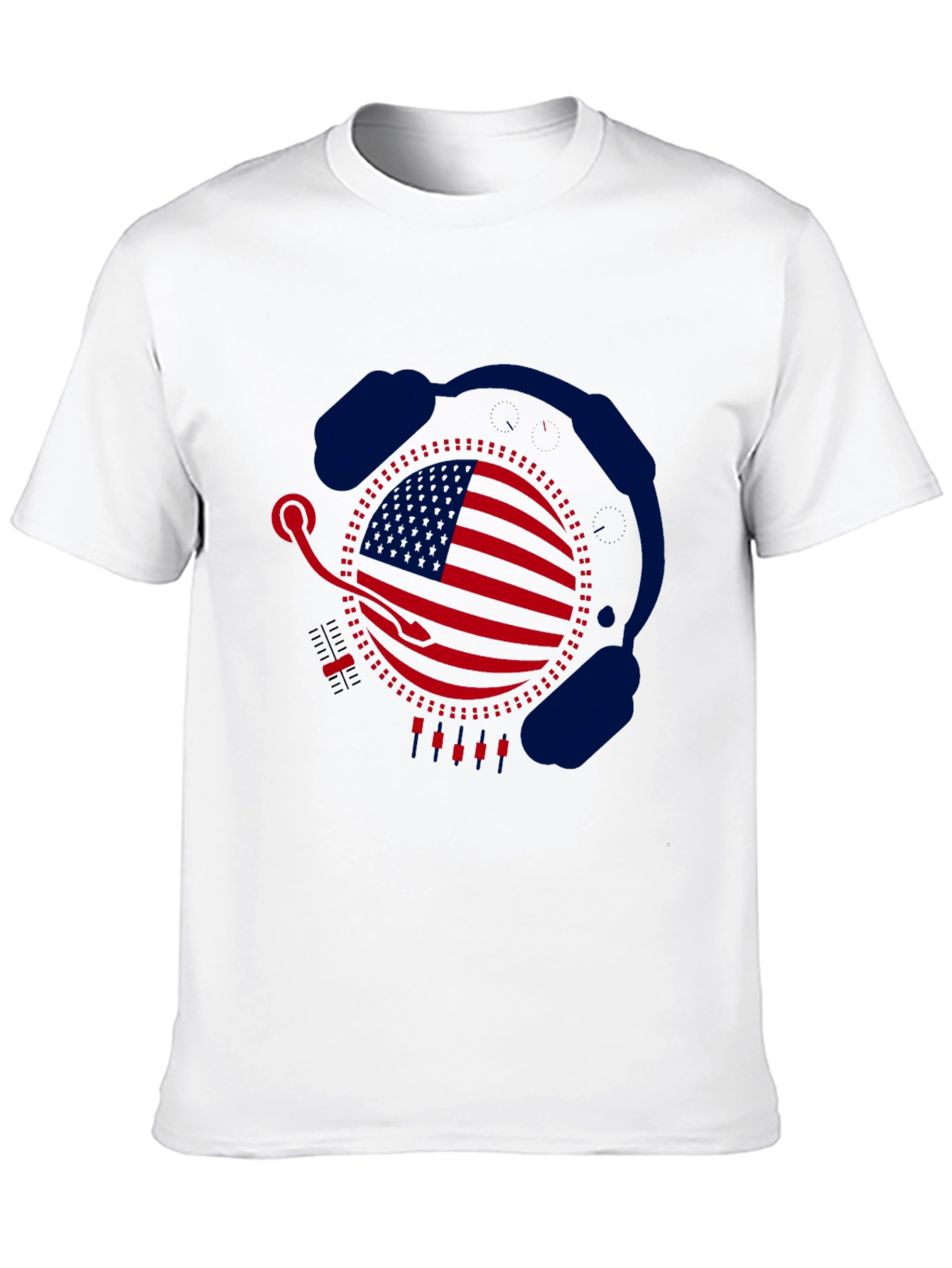Camiseta Negra Diseño Bandera USA con Auriculares