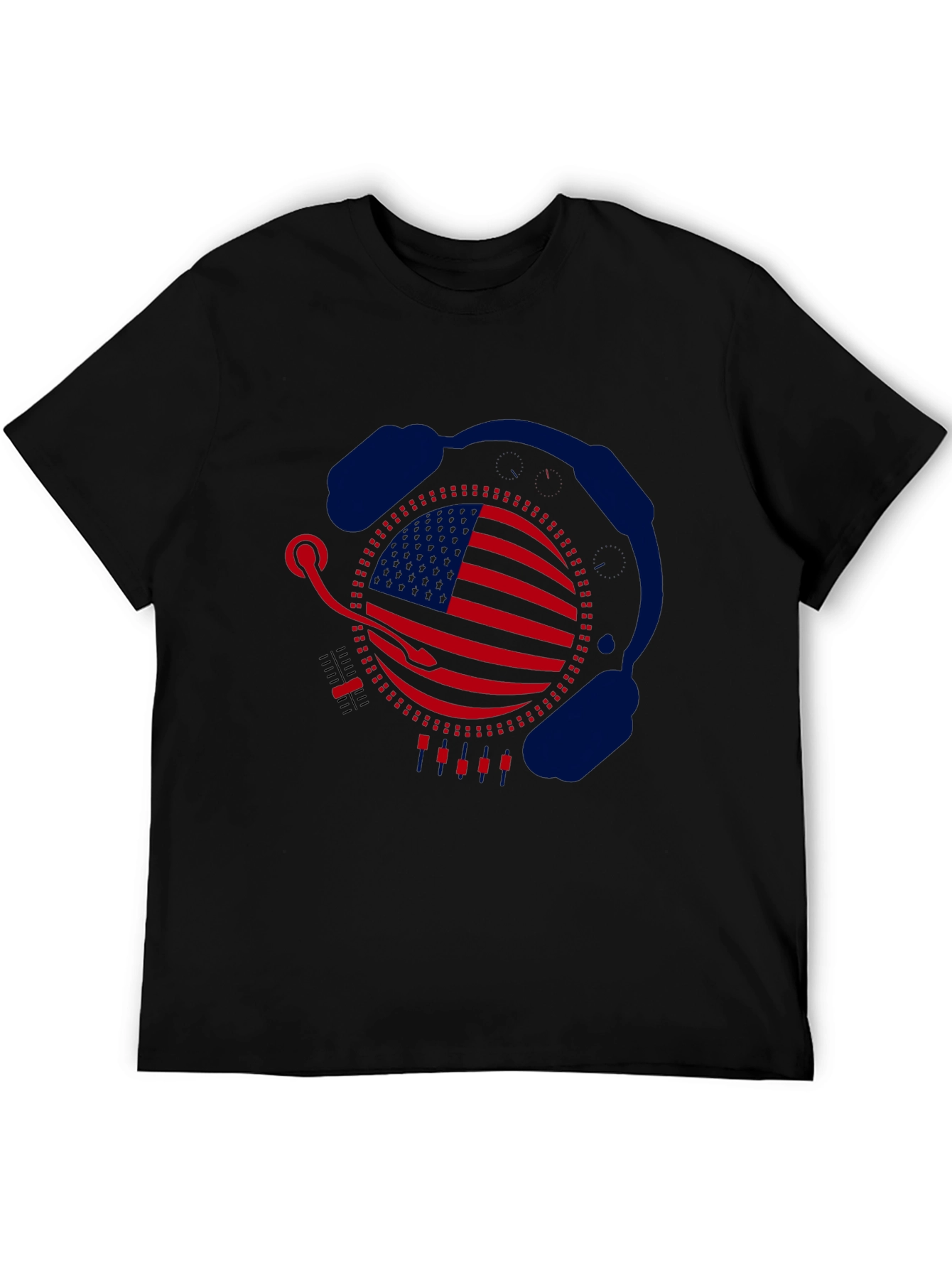 Camiseta Negra Diseño Bandera USA con Auriculares