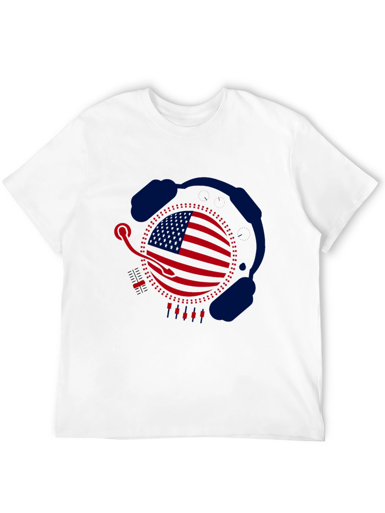 Camiseta Negra Diseño Bandera USA con Auriculares