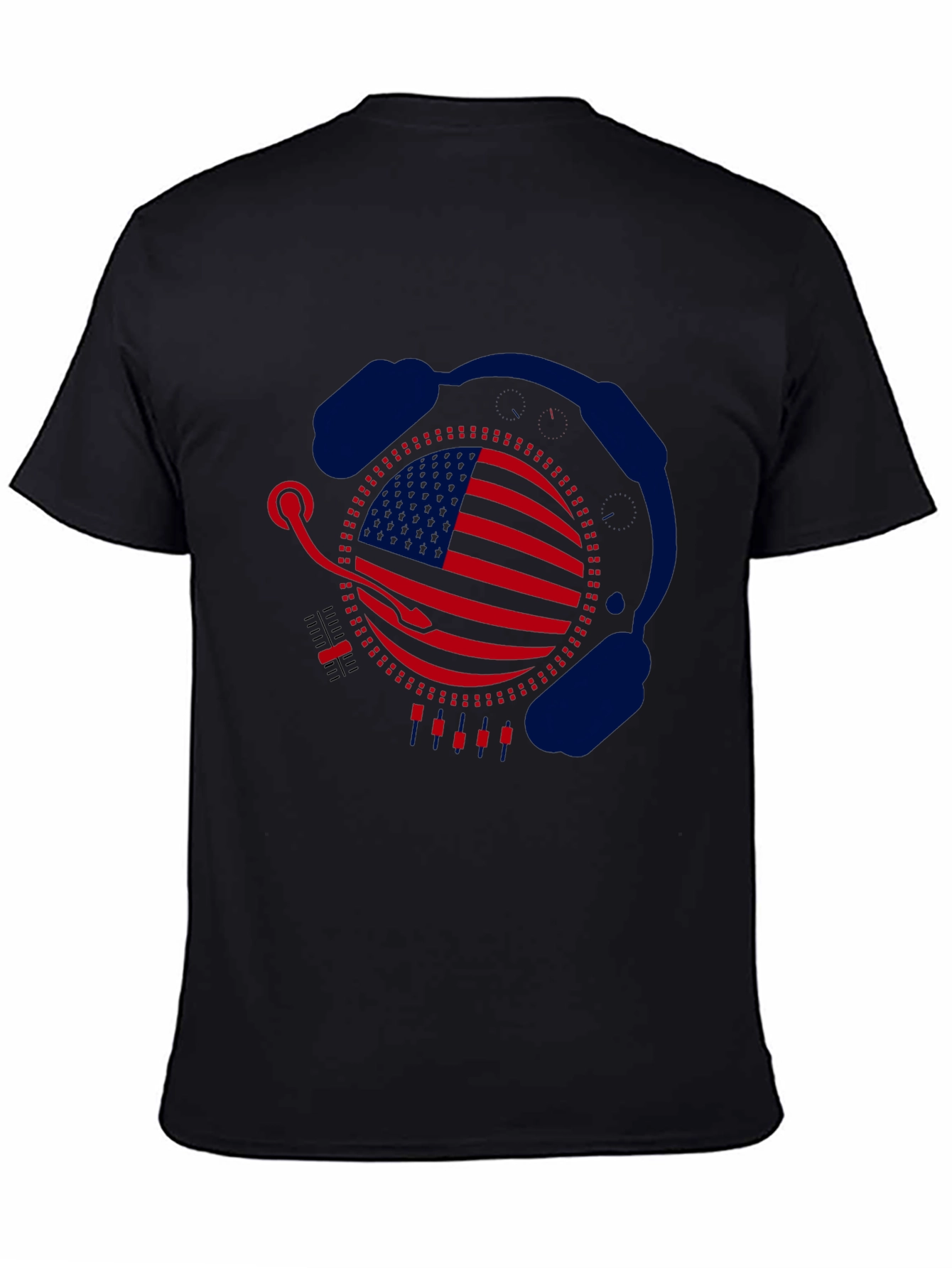 Camiseta Negra Diseño Bandera USA con Auriculares