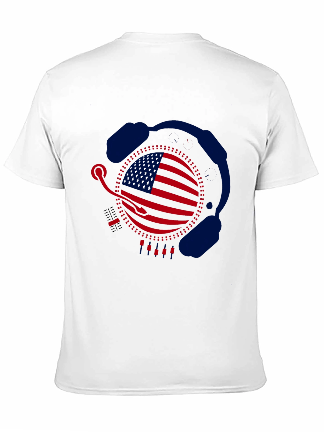 Camiseta Negra Diseño Bandera USA con Auriculares