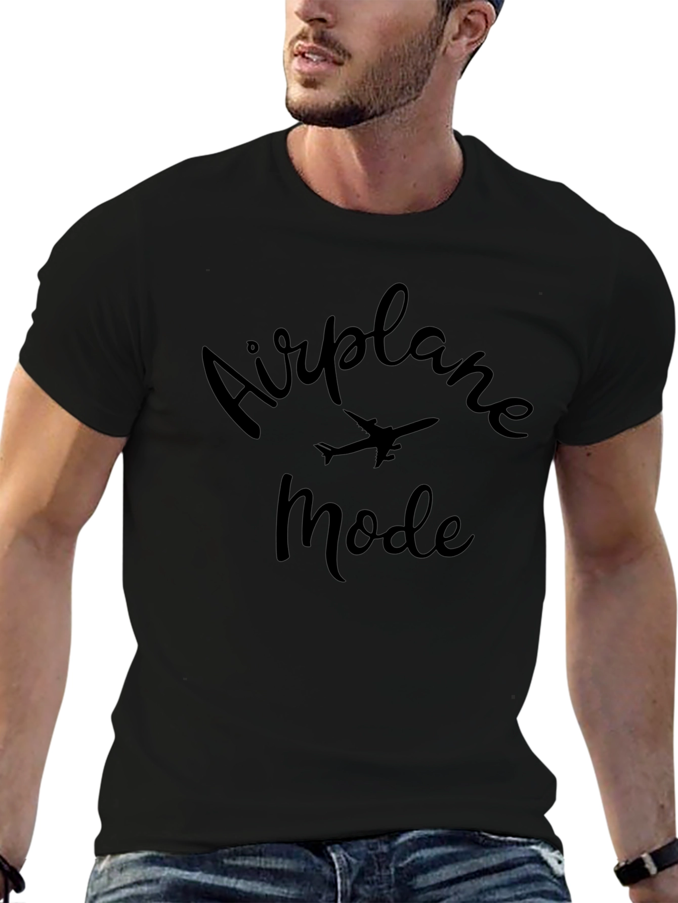 Camiseta Negra Modo Avión para Hombre