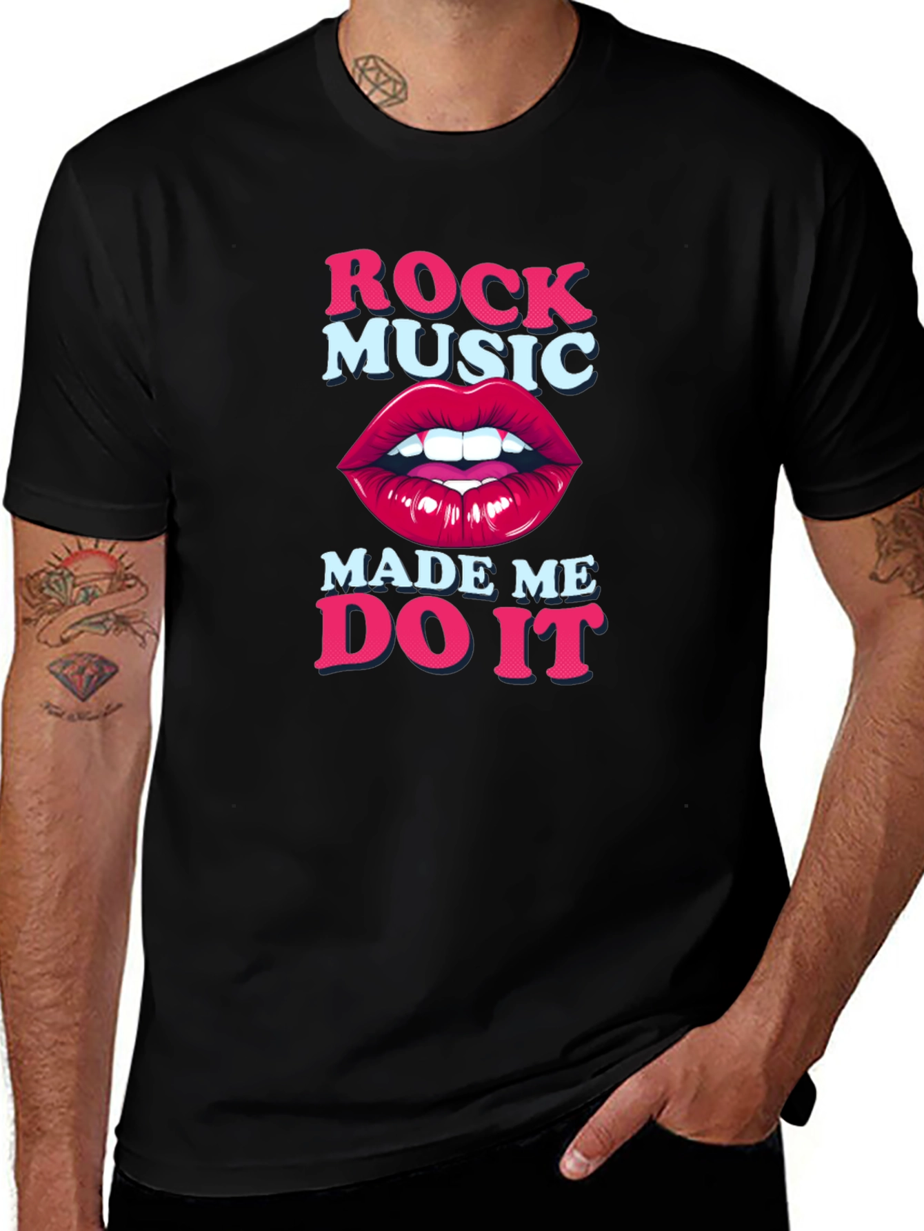 Camiseta Negra Rock Music Made Me Do It