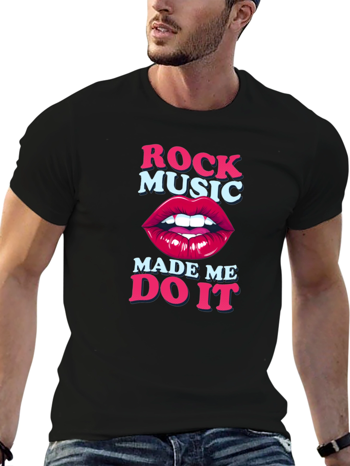 Camiseta Negra Rock Music Made Me Do It