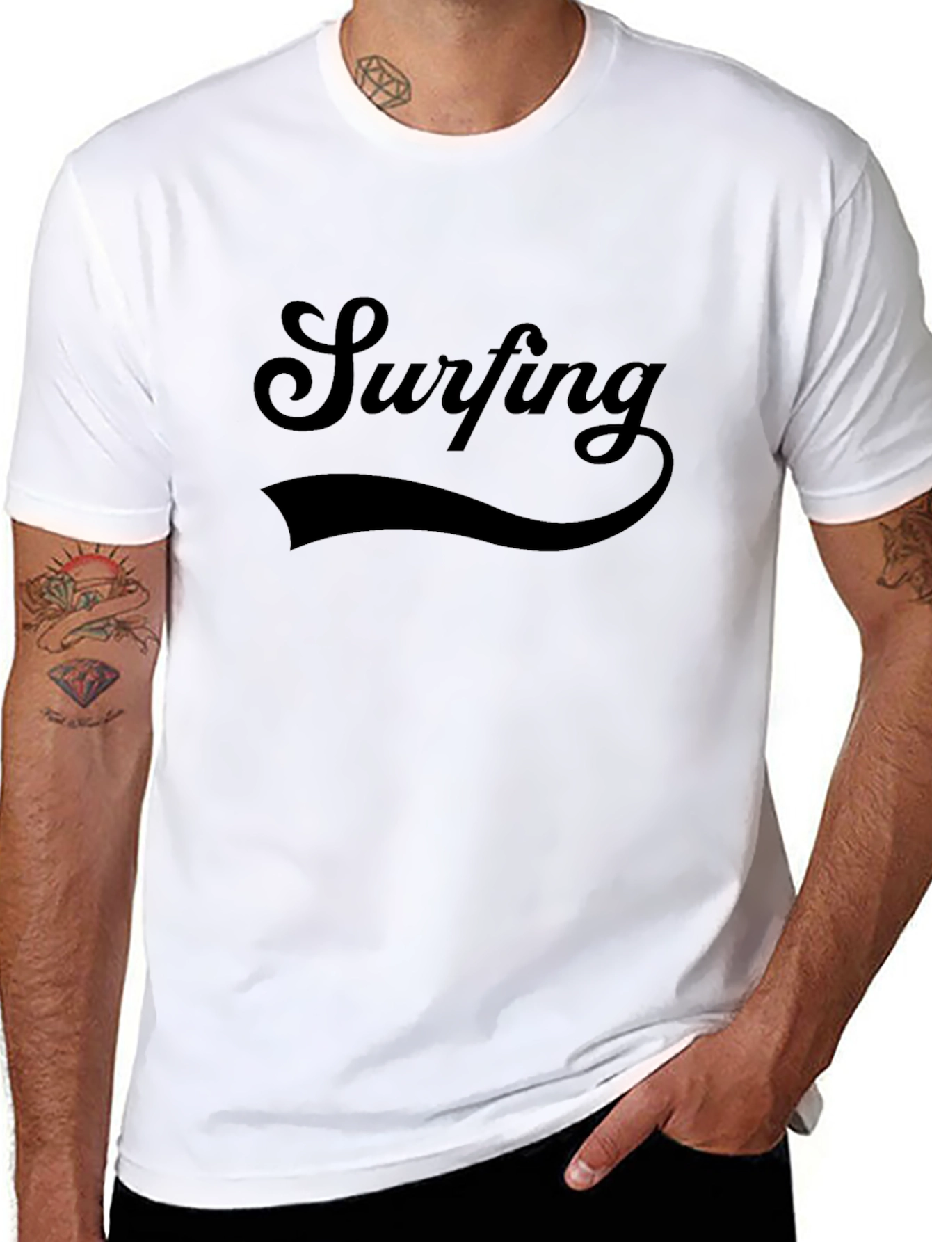 Camiseta Negra Surfing Diseño Casual para Hombre