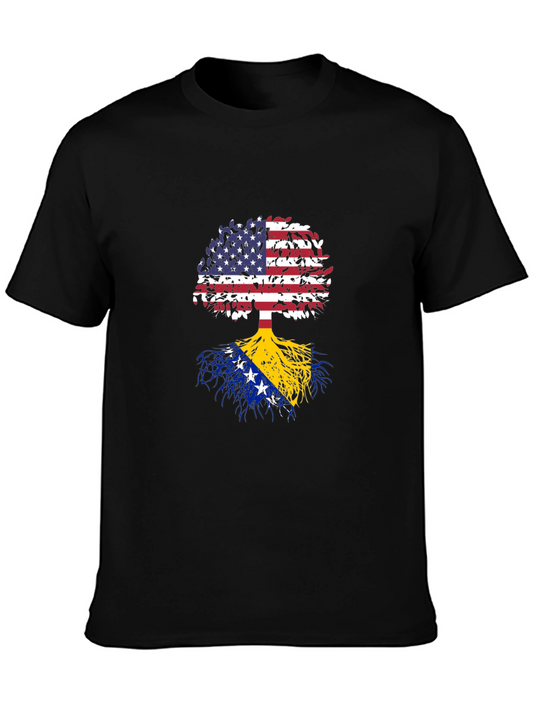 Camiseta Negra Árbol USA y Bosnia