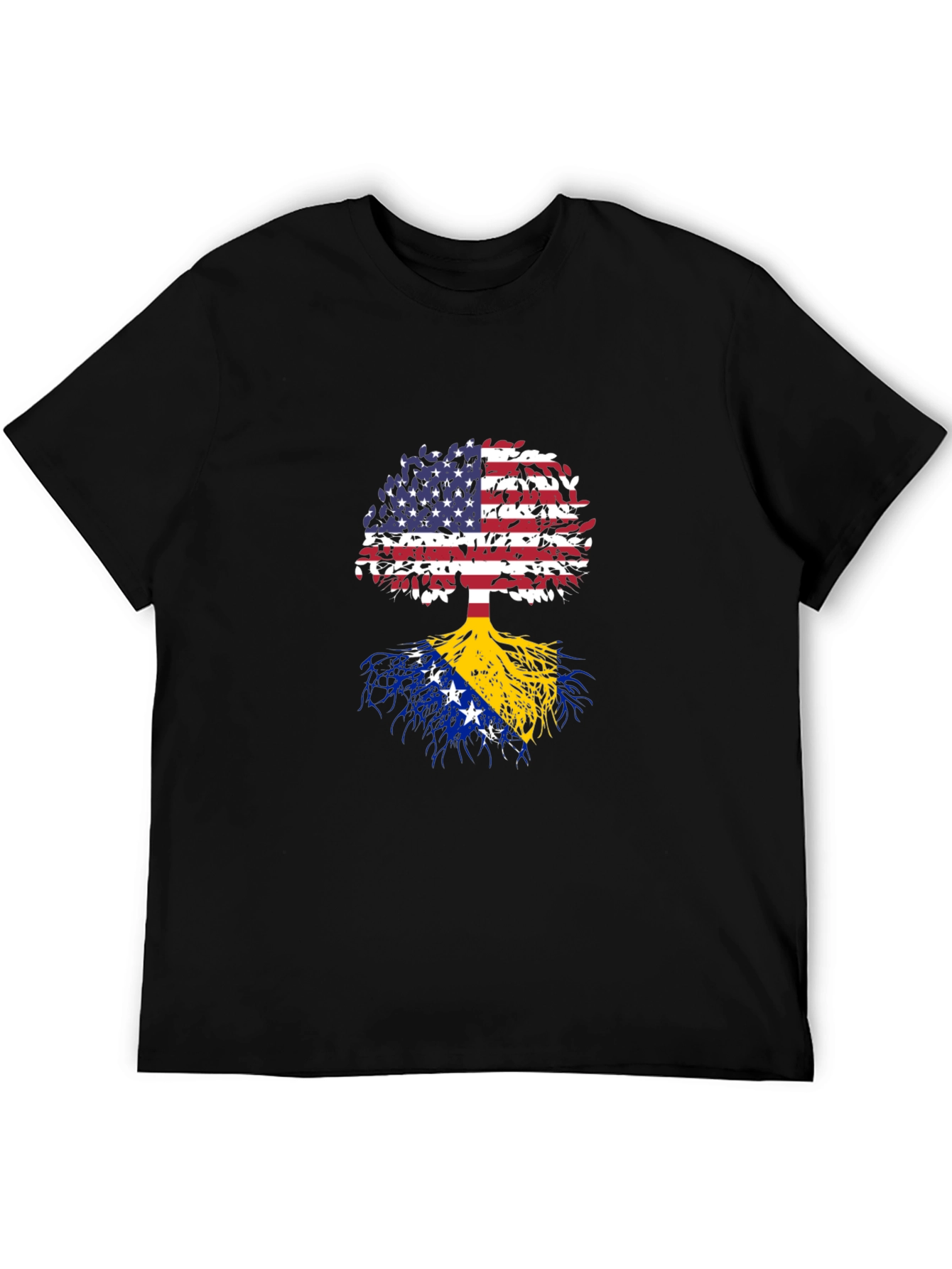 Camiseta Negra Árbol USA y Bosnia