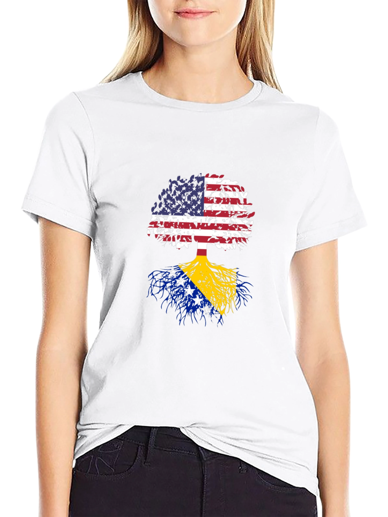 Camiseta Negra Árbol USA y Bosnia