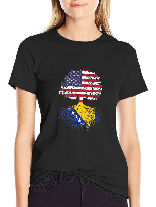 Camiseta Negra Árbol USA y Bosnia