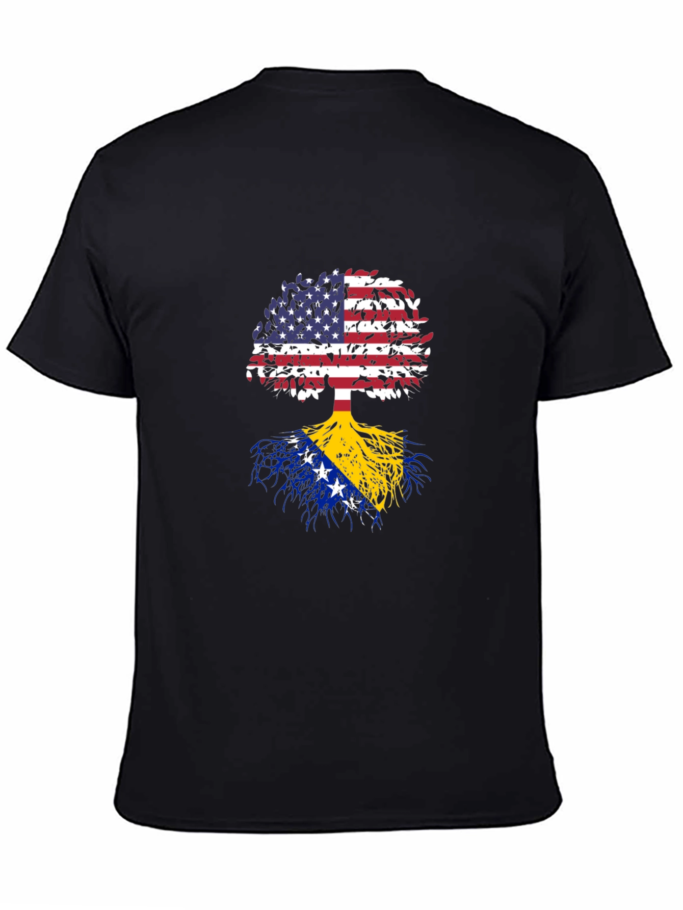 Camiseta Negra Árbol USA y Bosnia