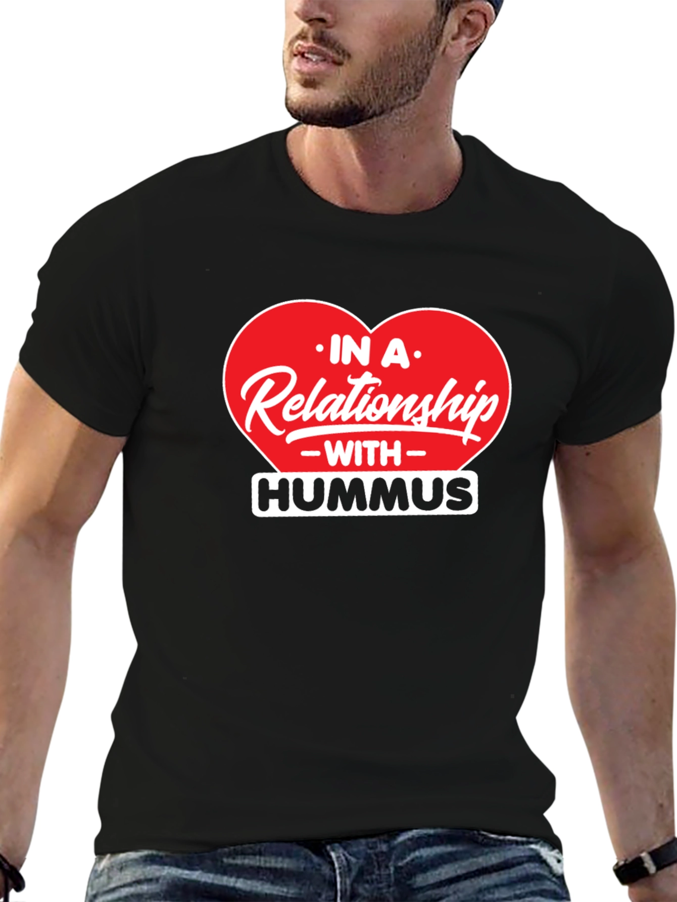 Camiseta Negra En una Relación con Hummus