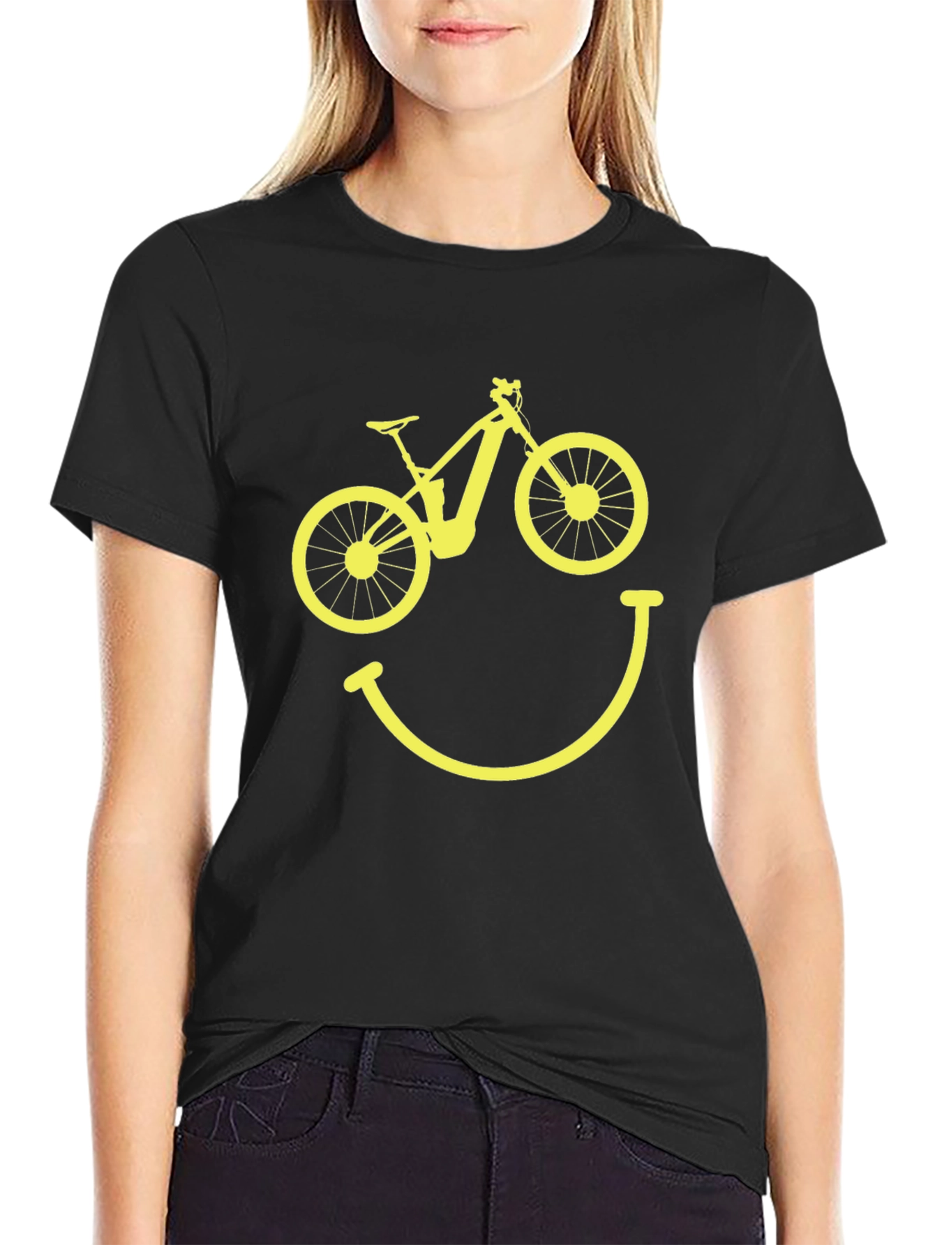 Camiseta Hombre Negra Bicicleta Sonriente