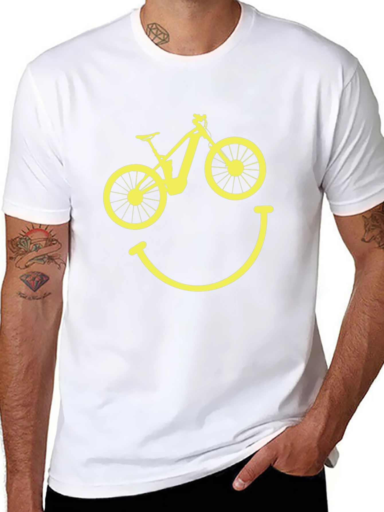 Camiseta Hombre Negra Bicicleta Sonriente