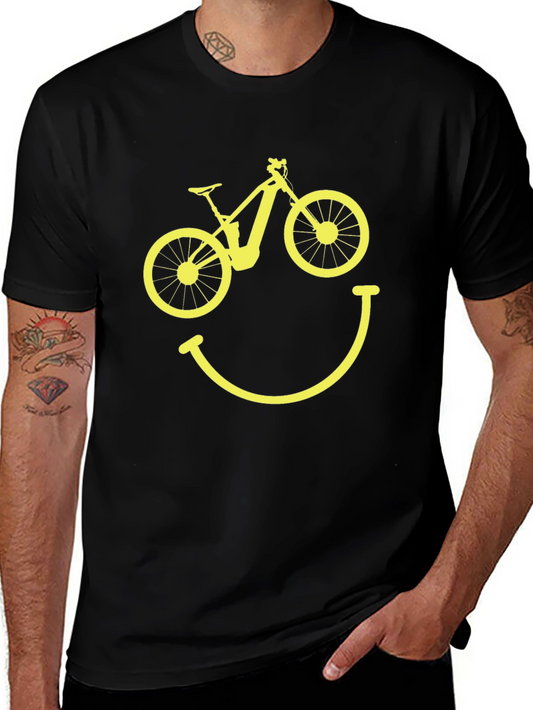 Camiseta Hombre Negra Bicicleta Sonriente
