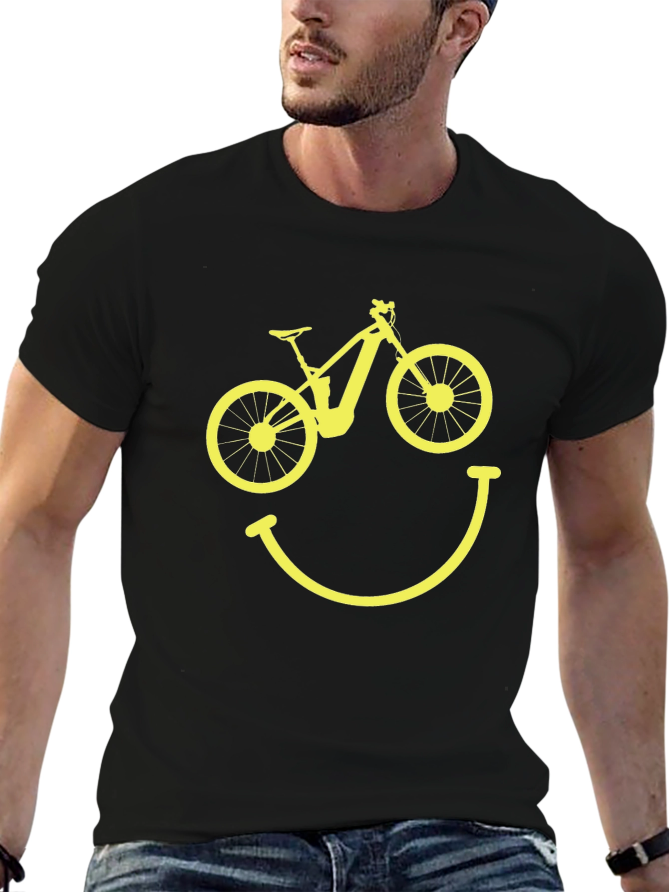 Camiseta Hombre Negra Bicicleta Sonriente
