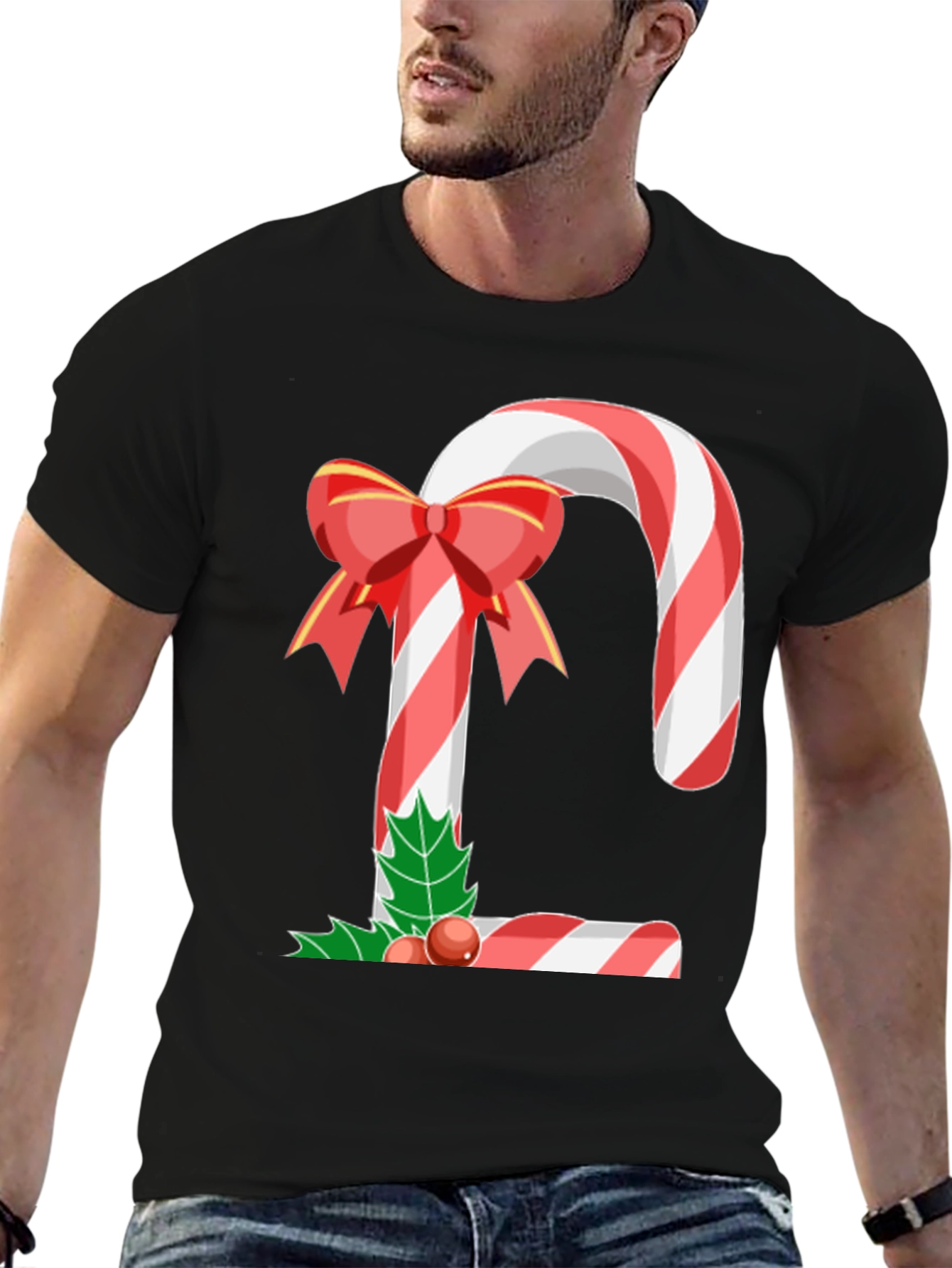 Camiseta Hombre Bastón de Caramelo Navideño