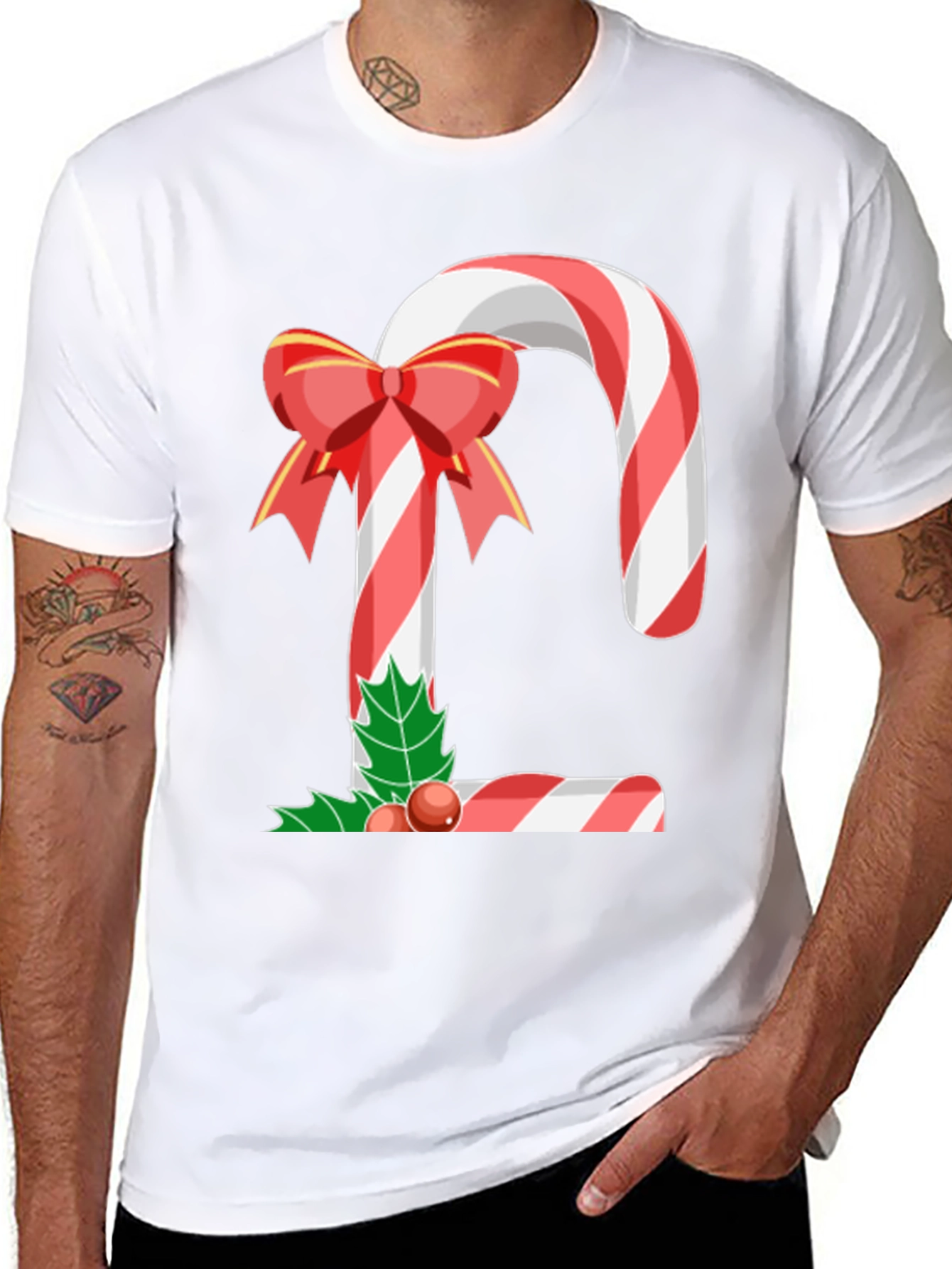 Camiseta Hombre Bastón de Caramelo Navideño